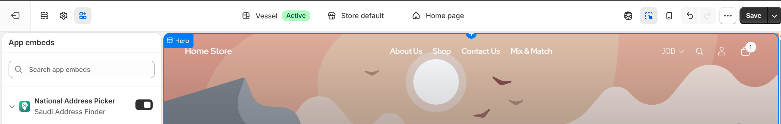 Save button in the theme editor toolbar
